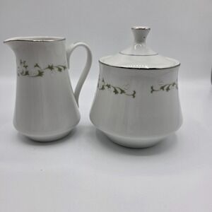 Sheffield Japan White Floral Elegance‎ Porcelain Sugar And Creamer Bowl With Lid